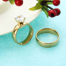 1 Pair Fashion Stainless Steel Rhinestone Lovers Couple Rings (Size 7)