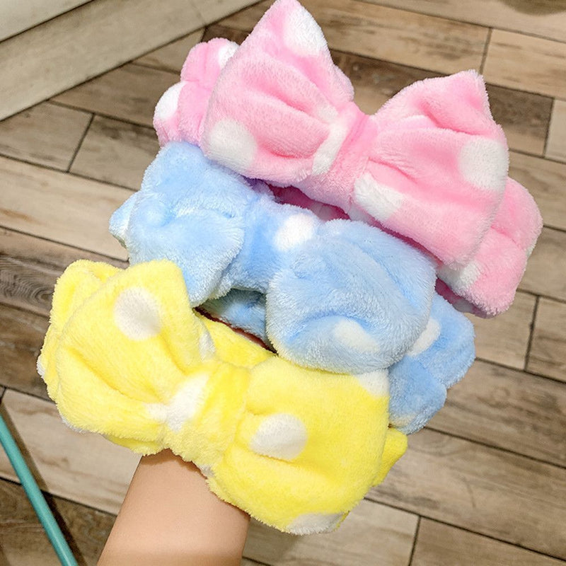 Elastic Colorful Plush Bow Women Girls Headbands Makeup Headwrap Wash Face Band
