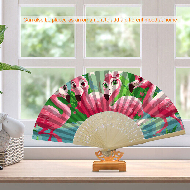 Flamingo Oil Paint Folding Fan By Numbers DIY Painted Art Craft Home Decor