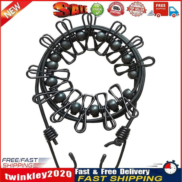 Portable Windproof Travel Clotheslines Camping Outdoor w/ Clothespin Hooks Newly