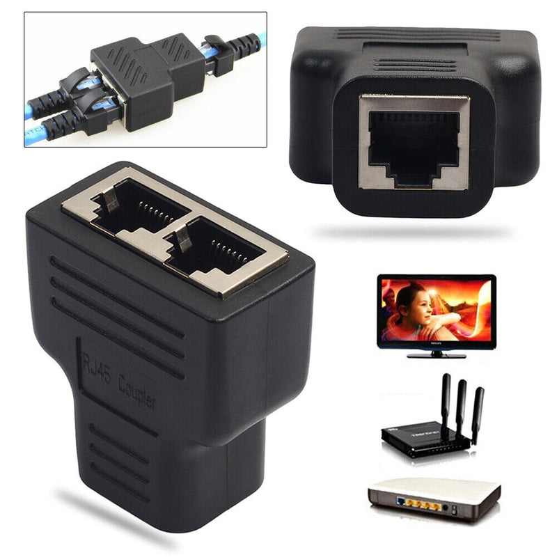 RJ45 Splitter Adapter 1 to 2 Dual Female Port CAT5/CAT 6 LAN Ethernet Sock