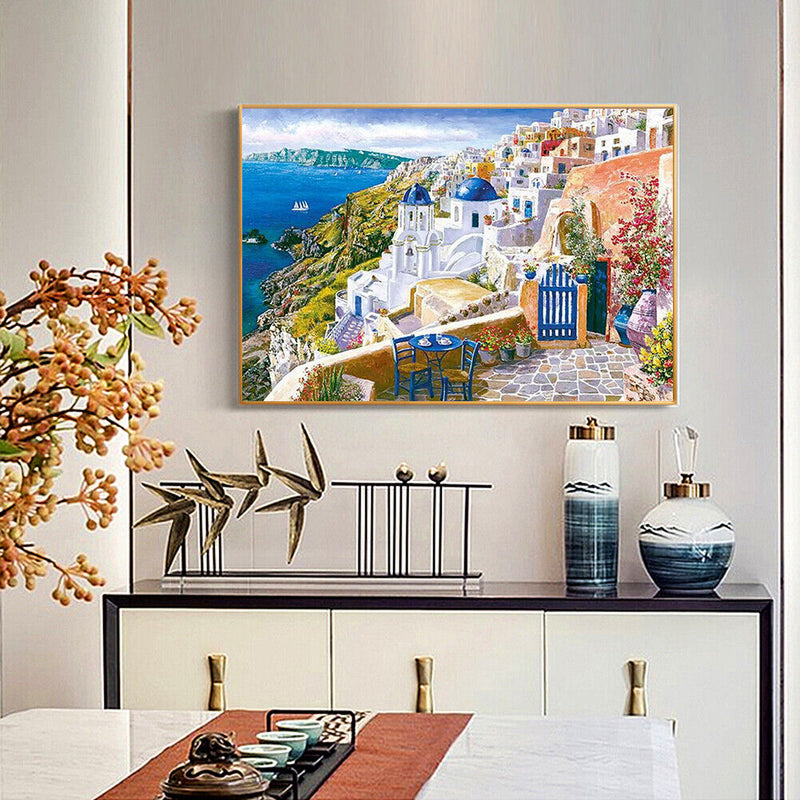 Painting By Numbers DIY Drawing Coastal Town Hand Painted Oil Canvas Kit Craf