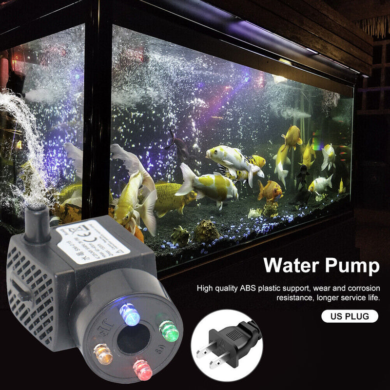 150L/H 2W 4 LED Light Submersible Aquarium Ultra-quiet Landscape Pond Water Pump