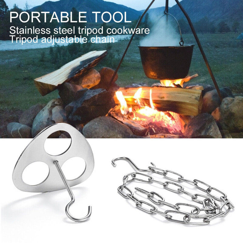 Camping Triangular Hanging Pot Bracket BBQ Rack Branch Picnic Ring Hook Set