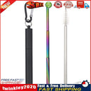 Outdoor Collapsible Metal Drinking Straws Cleaning Brush Container (Black) Newly