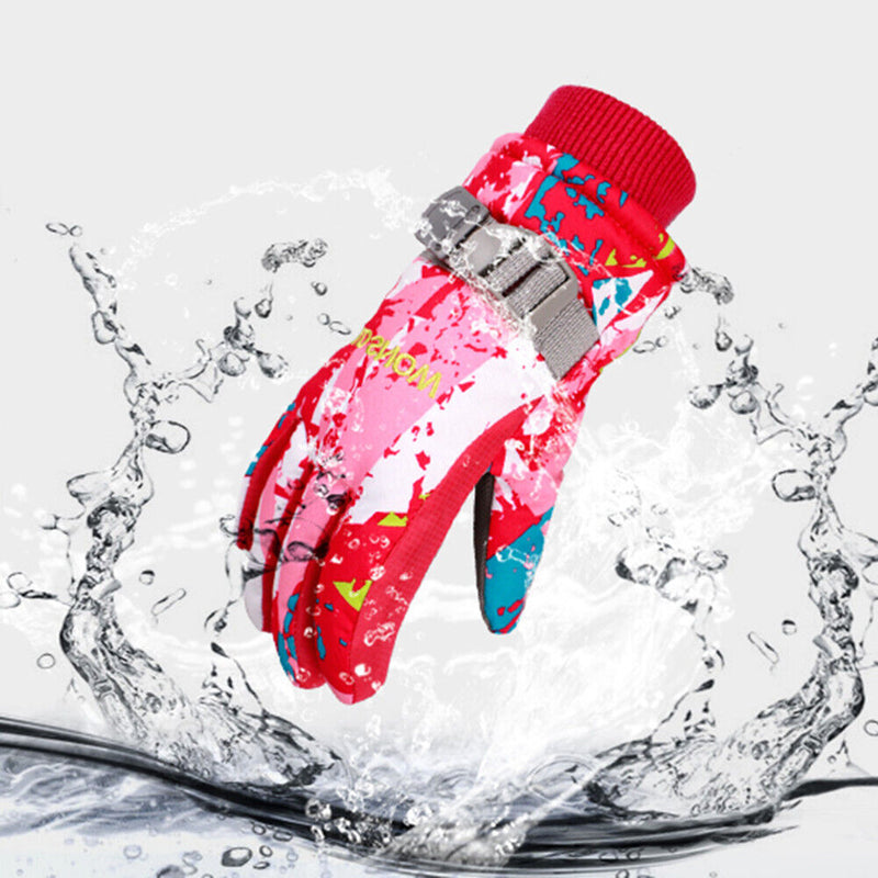 2pcs Children Winter Warm Waterproof Non-slip Skiing Gloves (Rose Red)(M)