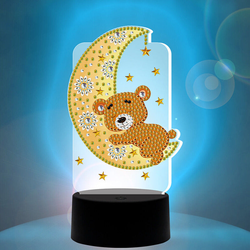 DIY Diamond Painting LED Light Moon Bear Embroidery Night Lamp Needlework Set