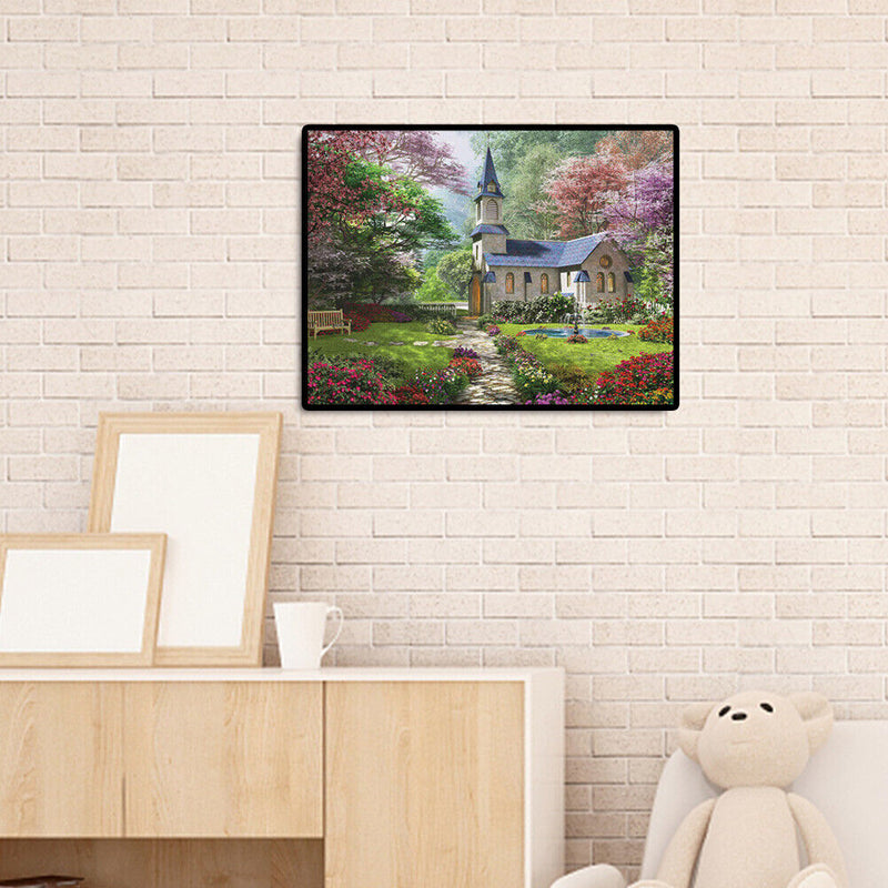 Round Diamond Painting Embroidery Picture Castle House Needlework Home Mosaic