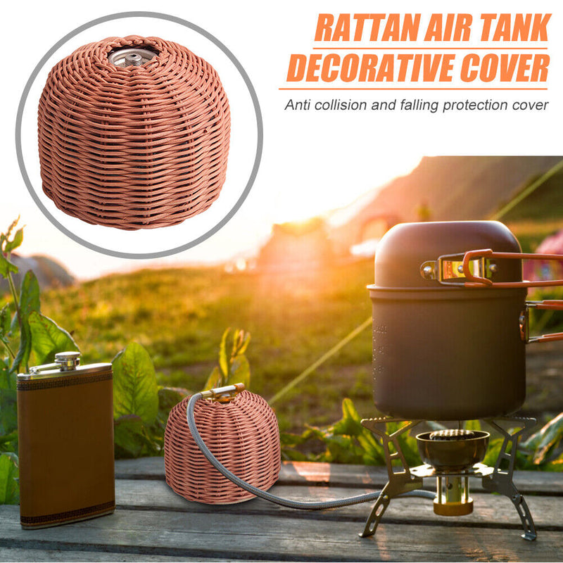 Rattan Outdoor Gas Cylinder Cover Camping Cook Gas Tank Protector (Coffee) Newly