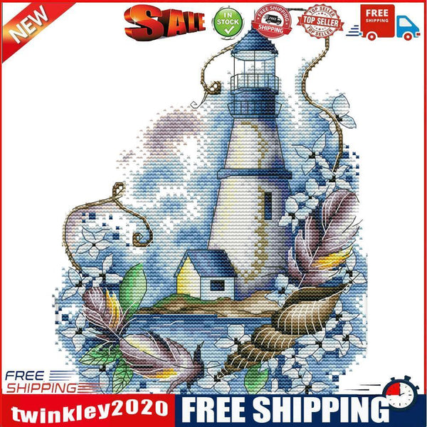 Cross Stitch Kit DIY Blue Lighthouse 14CT Stamped Needlework 22X29cm (F965)