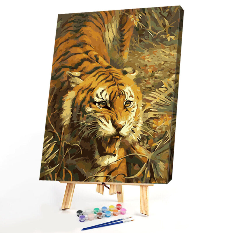 Hand Painted Picture Frameless DIY Fierce Tiger Painting By Numbers Craft