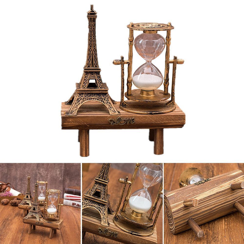 Wooden Desktop Eiffel Tower Sand Timer Brush Teeth Clock Hourglass Timer