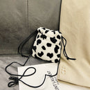 Cute Plush Drawstring Shoulder Bag Women Fluffy Messenger Street Mini Clutches