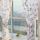 Transparent Voile Floral Print Curtains Bedroom Window Door Curtain (Black)