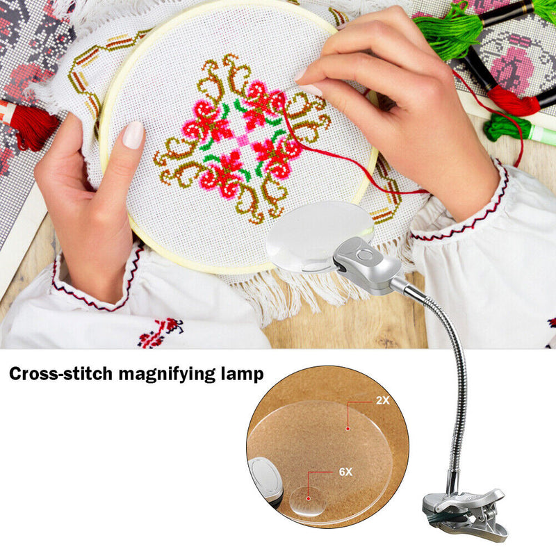 Magnifying Glass Desk Lamp with Clamp for Diamond Painting Cross Stitches
