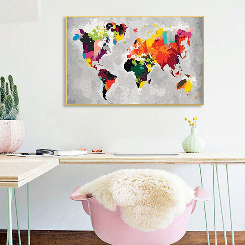 World Map Oil Painting By Numbers Canvas Wall Drawing Kits DIY Home Decor