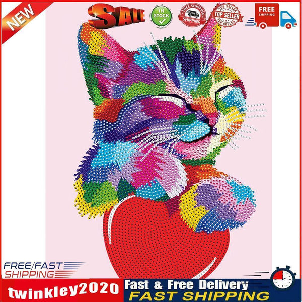 Partial Round Crystal Drill Colorful Cat Diamond Painting Draw Kit (KA302) Newly
