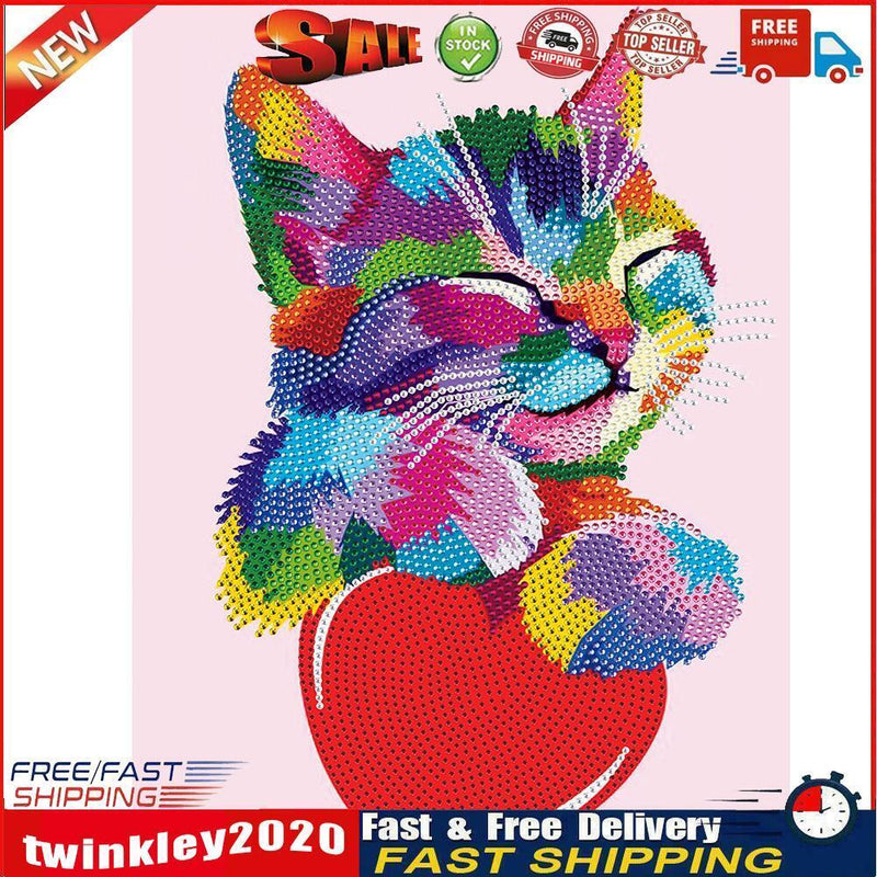 Partial Round Crystal Drill Colorful Cat Diamond Painting Draw Kit (KA302) Newly