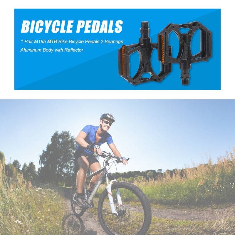 2pcs M195 2-Bearing Aluminum Bicycle Pedals with Reflector for Mountain Bike