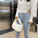 Women Plush Rainbow Top-handle Bag Winter Warm Zipper Handbag (Blue)