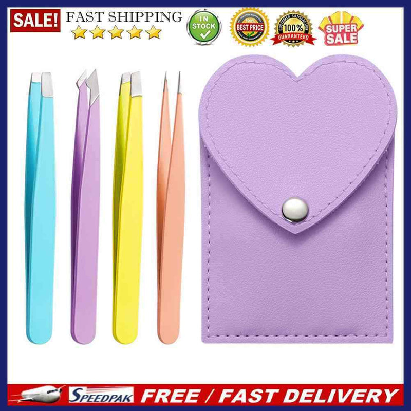 Eyebrow Tweezers with Leather Case for Women Beauty Makeup Cosmetic Tool Gifts