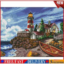 14CT Seaside Lighthouse Counted Cross Stitch Full Embroidery Kit DIY Needle