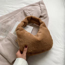 Women Pure Color Plush Small Shoulder Bags Fluffy Underarm Handbags (Camel)
