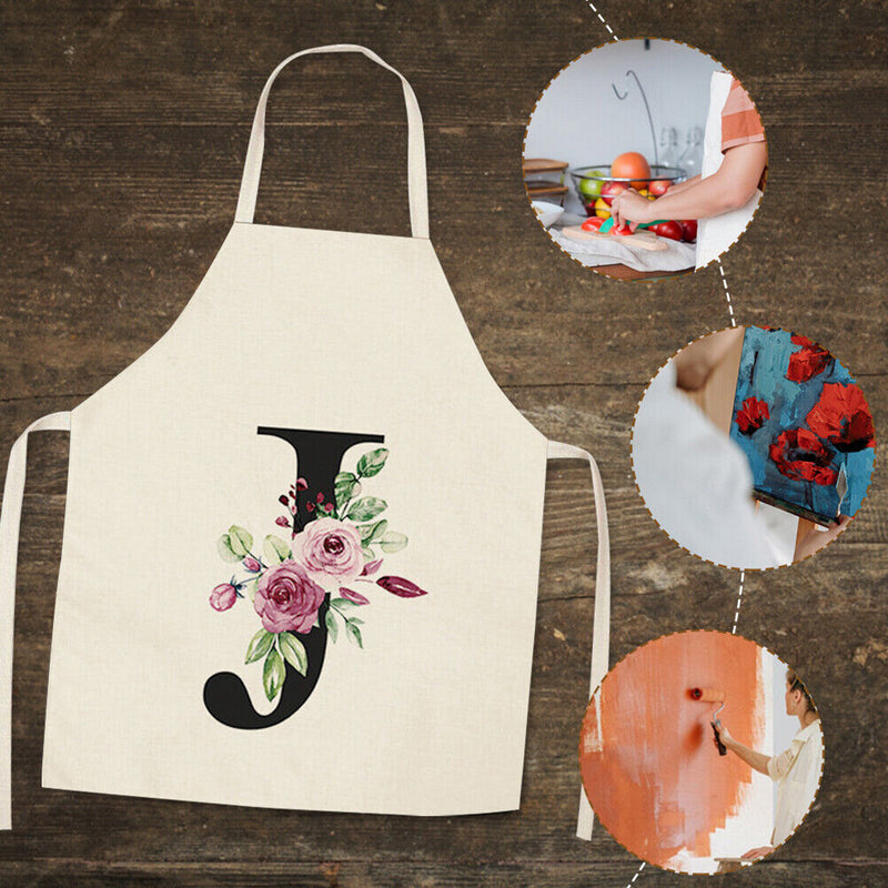 Letter J Printed Kitchen Apron for Women Cotton Linen Household Waterproof Bibs