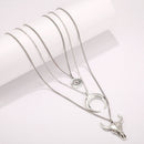 Fashion Multilayer Necklace Geometric Round Cow Head Horn Pendant Chains