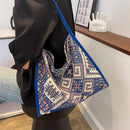 Yunnan Ethnic Style Woven Portable Shoulder Bags Canvas Handbags (Blue)
