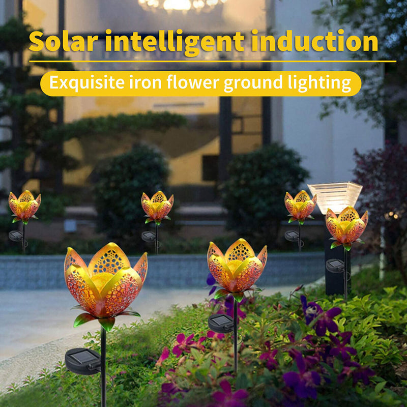Metal Flowers Solar Lights, Garden Stake Art Lamp for Outdoor, Walkway, Pathway