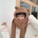 3Pcs Casual Warm Novelty Cute Bear Beanies Caps Ear Hat Hat Scarf Set Women Caps