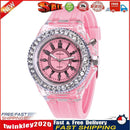 Luminous LED Flash Light Rhinestone Student Silicone Quartz Watch (Pink) Newly