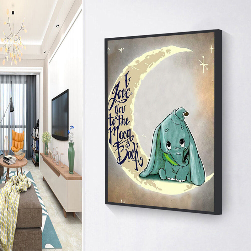 Baby Elephant on the Moon 5D DIY Full Square Diamond Painting Cartoon Mosaic Kit