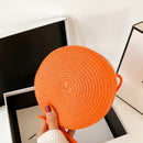 Fashion Women Straw Woven Pure Color Messenger Bag Round Purse (Orange)