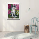 5D Kit Rhinestone Pictures DIY Cat in Flowers Full Round Drill Diamond Painting