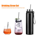 3pcs Portable Steel Telescopic Reusable Drinking Straw with Brush (Blue) Newly