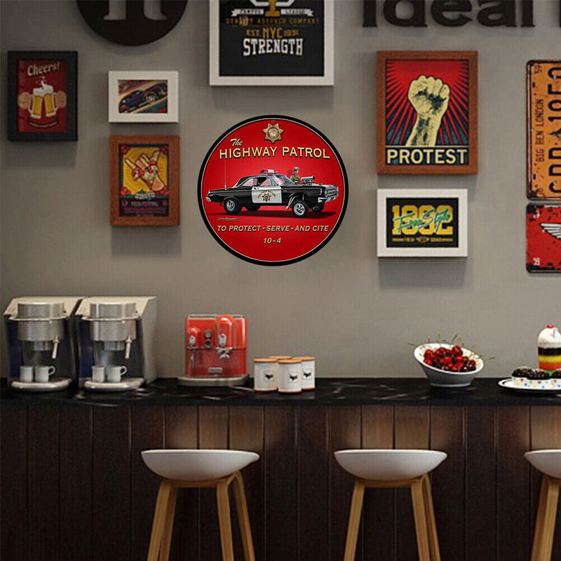Highway Patrol Plate Round Metal Tin Sign Plate for Bar Pub Club Iron Painting