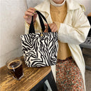 Daily Corduroy Bento Handbag Women Animal Lunch Storage Bag (Zebra Pattern)