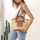 Straw Tote Handbag Woven Handmade Beach Basket Leather Women Vacation Purses