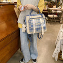 Large Capacity Crossbody Backpack Japanese Canvas Plaid Portable Shoulder Bag