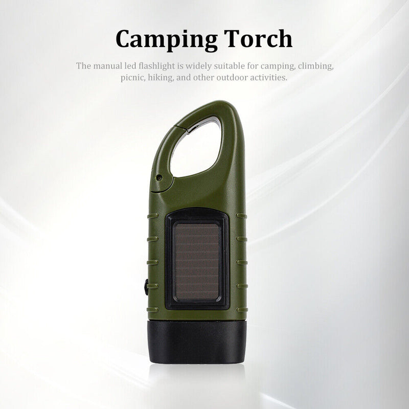 Hand Crank Solar Dynamo Torch Lamp Outdoor Emergency LED Flashlight (Green Newly