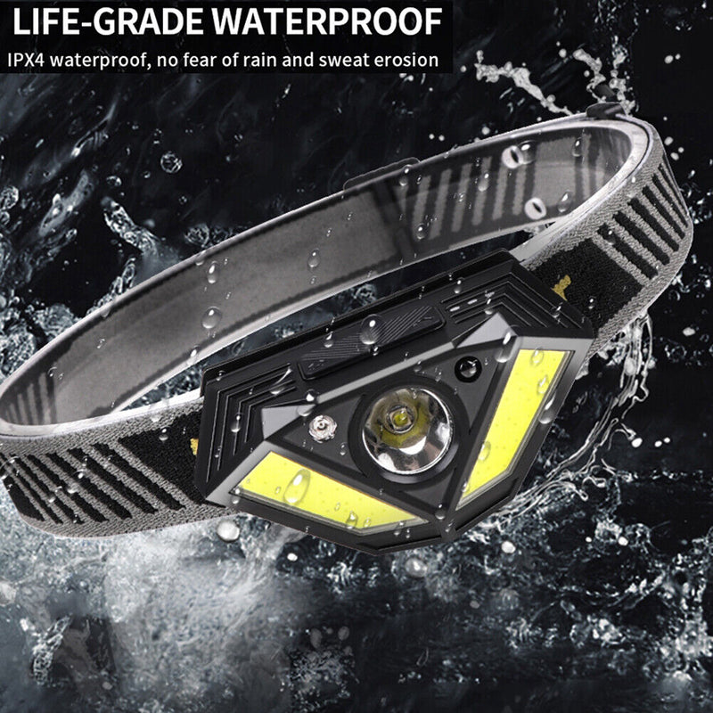 XPG+COB LED Powerful Headlamp Wave Induction Waterproof Outdoor Safety Headlight