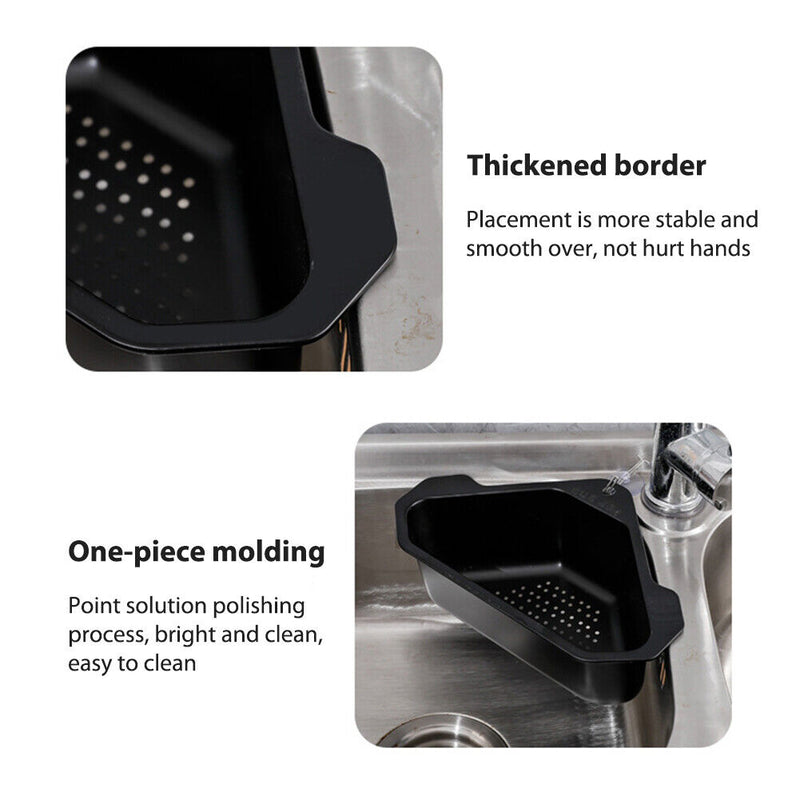 Steel Triangular Sink Strainer Kitchen Fruit Vegetable Drain Rack (Black)
