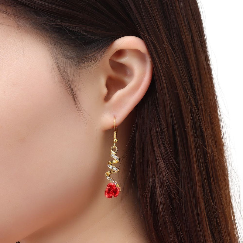 Style Rose Dangle Earrings Drop Earrings Diamond-Studded Pendants Women Jewelry