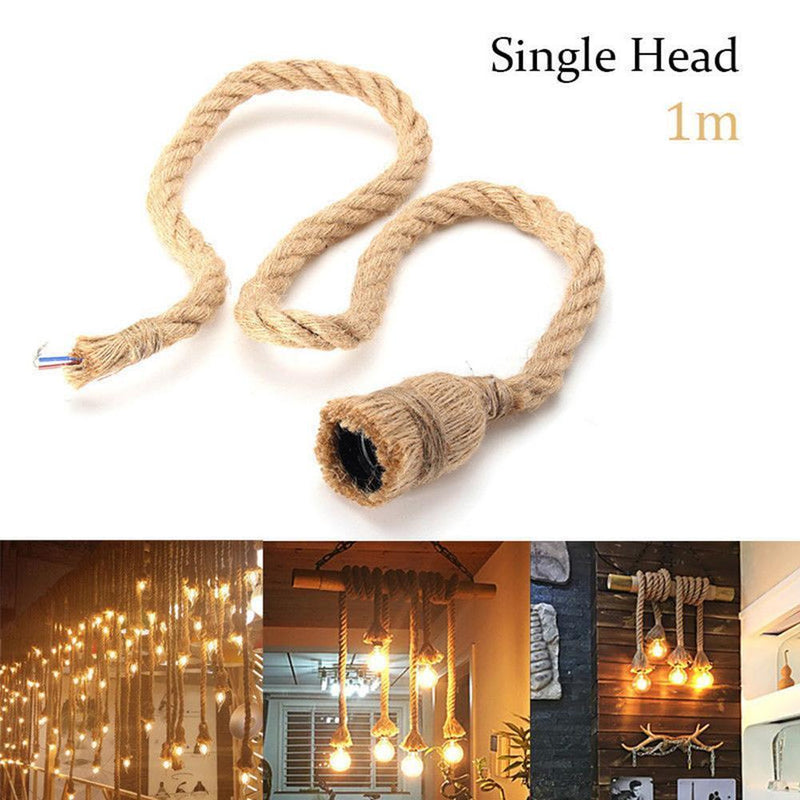 3.28ft Hemp Rope Electric Wire for DIY E27 Bulb Pendant Light (Single Head)