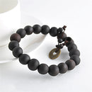 Buddhist Women Men Prayer Beads Buddha Bracelet Wood Bead Bangle Copper Coin