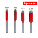 4pcs 1/4 Shank Straight Flush Trim Router Bit with Bearing Set Milling Cutter