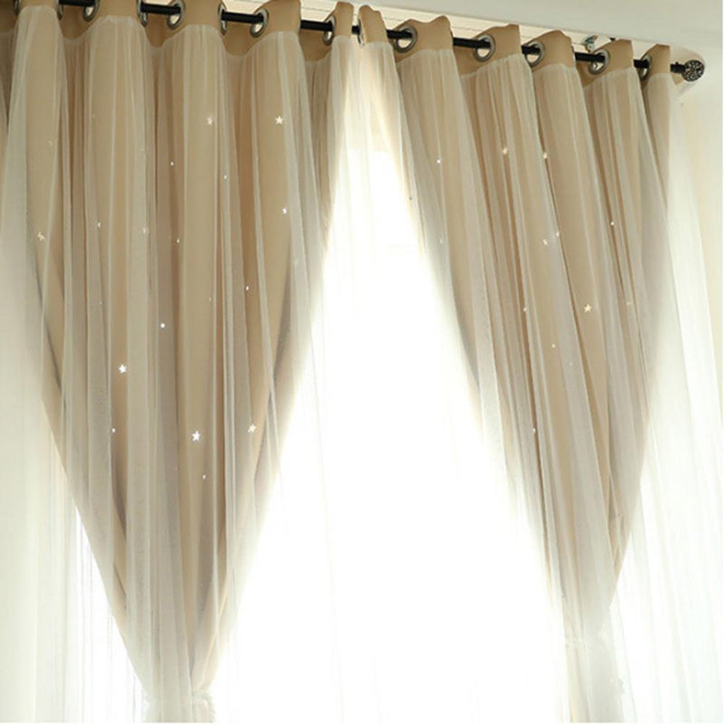1pc Hollowed Star Shading Window Curtain Drapes Purdah for Home(Ivory)