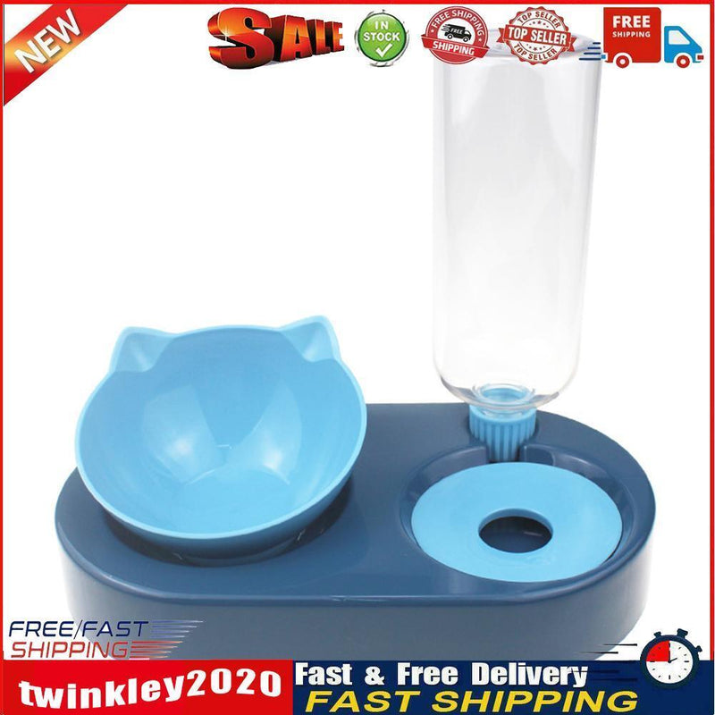 2 in 1 Pet Cat Feeder Bowl Automatic Drinking Water Puppy Bowl (Blue) Newly